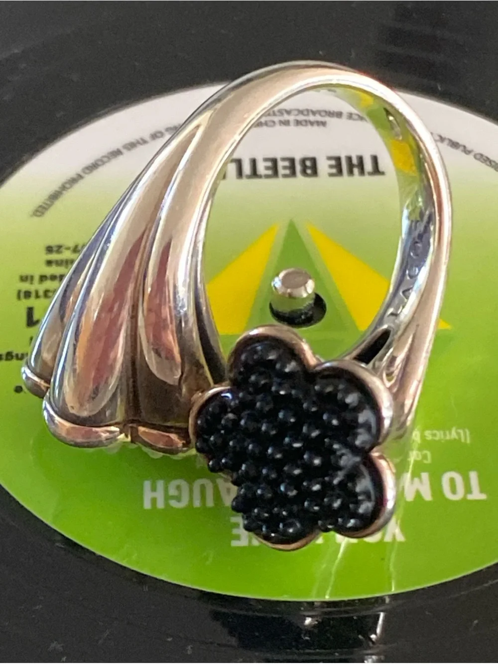 Lagos Caviar Silver, White & Black Ceramic Bead Ring Size 7